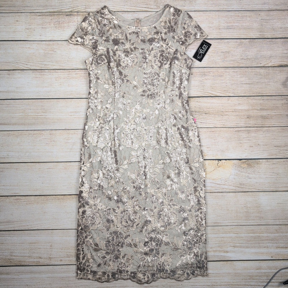 Alex‎ Evenings Women's Dress Floral Lace Sequin Occasion Party Cocktail 8